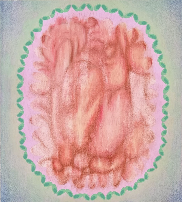 Anna Guarneri. Caption: Keepsake, 2024. 10” x 9” (15” x 14” framed). Colored pencil, gouache and charcoal on paper