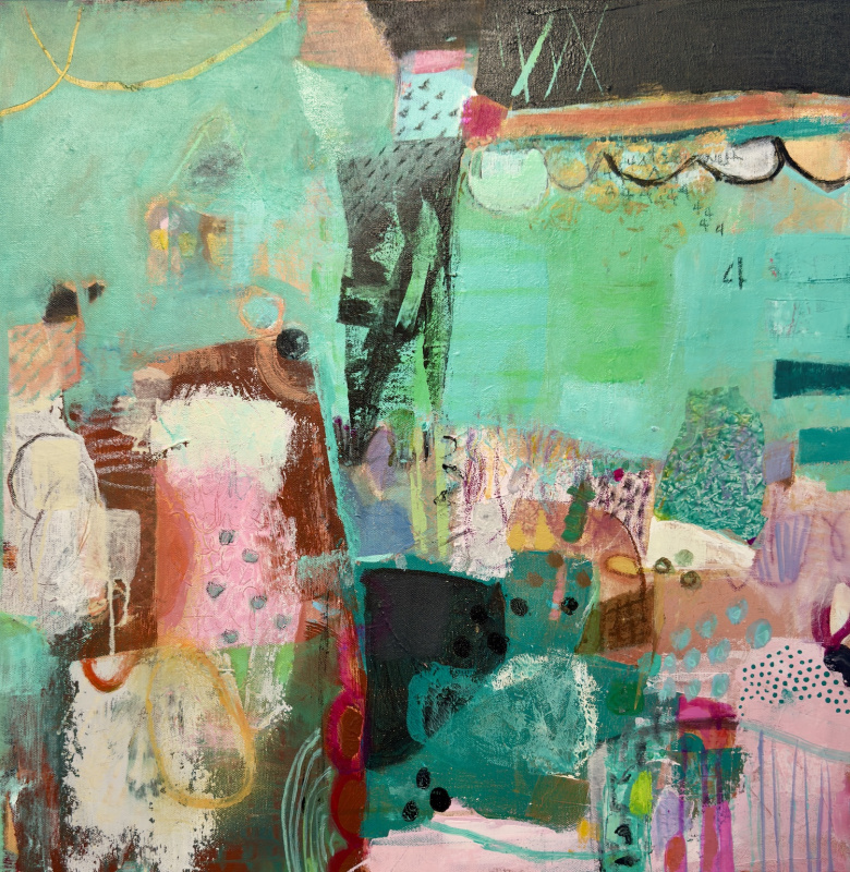 Connections 24" x 24" mixed media on canvas by Sally Eisenberg 