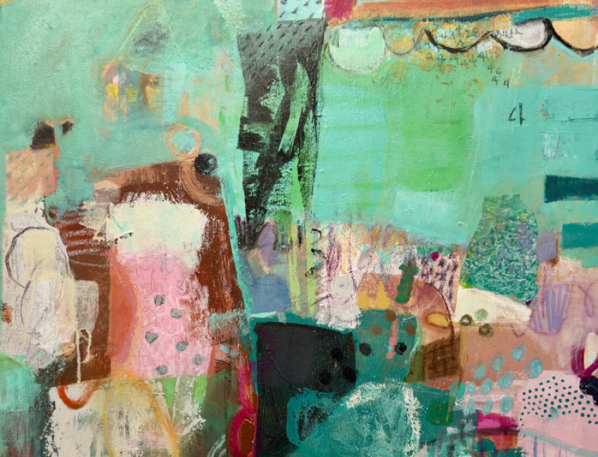 Connections 24" x 24" mixed media on canvas by Sally Eisenberg 